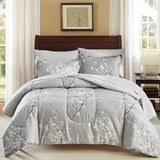 Bed in a Bag 7 Pieces Queen Size - Floral Print - Soft Microfiber, Reversible Bed Comforter Set