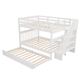 Full Stairway Bunk Bed with Twin Trundle and Storage,Solid Wood Storage Bunk Bed