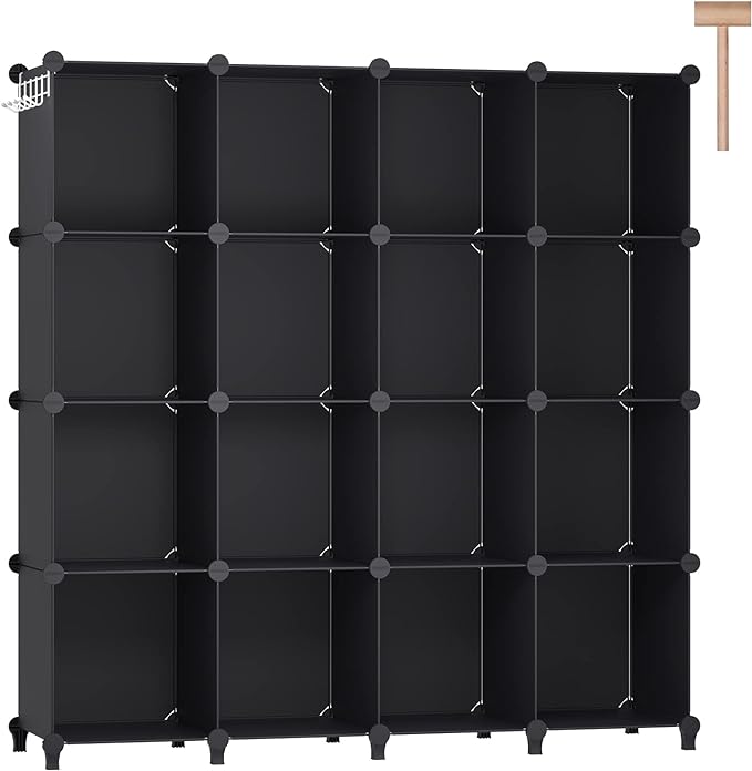 DINMO 6 Cubes Storage Organizer, Bookcase, Display Shelf with Wooden Mallet, Cabinet Storage for Kids, Adult, Office, Bedroom, Bathroom, Black