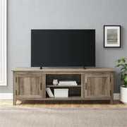 Farmhouse Rustic Wood Barn Door 70" TV Stand Console with Storage in Rustic Gray