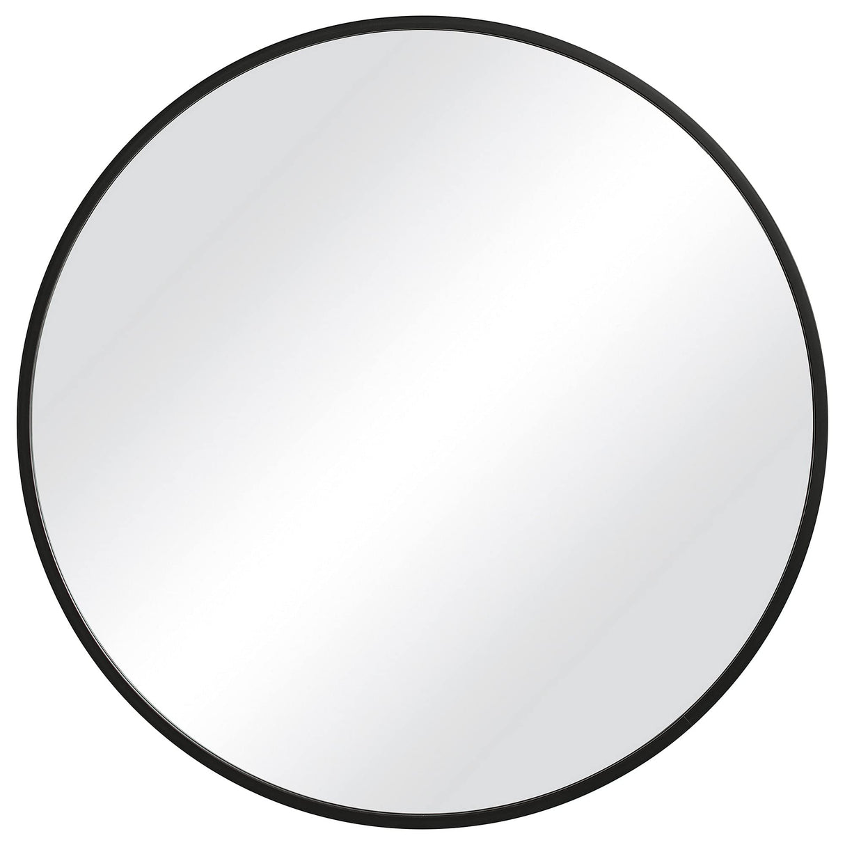 37 Inches Round Shape Sleek Frame Mirror, Black