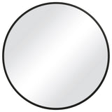 37 Inches Round Shape Sleek Frame Mirror, Black