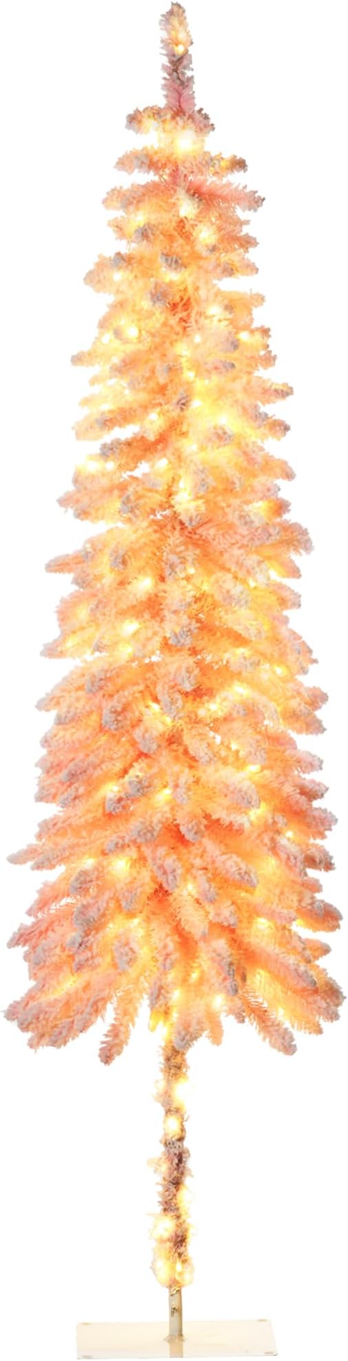 6FT Prelit Pencil Artificial Christmas Tree with Snow Flocked Branches