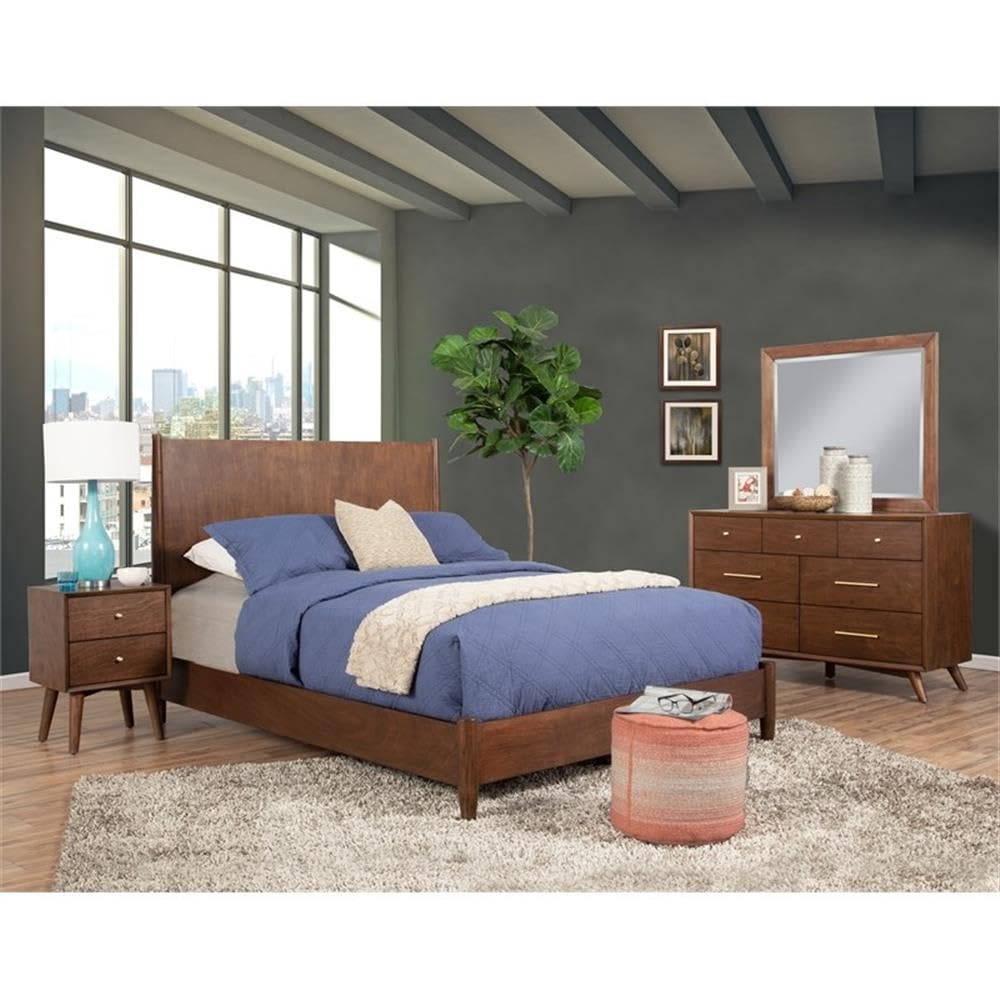 Mid Century Wood 2 Drawer Nightstand in Walnut (Brown)