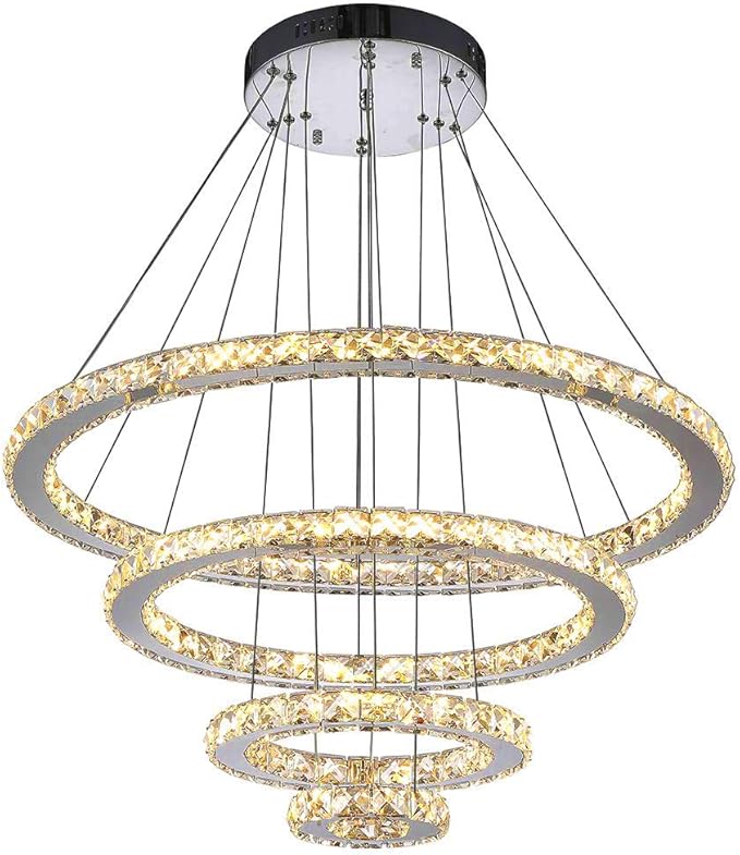 Modern Crystal Chandelier 4 Rings Adjustable Ceiling-Lighting Creative Simple Dining