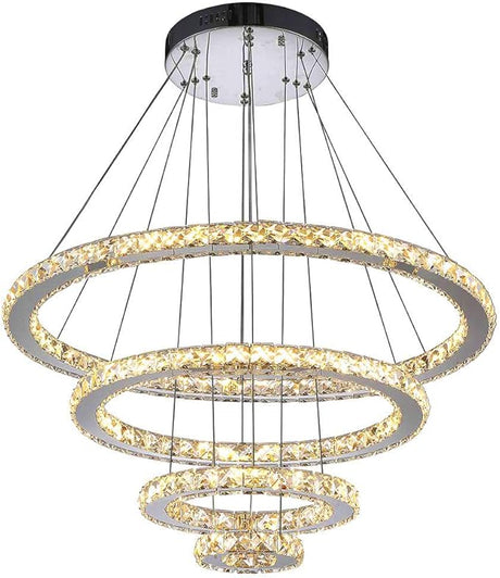 Modern Crystal Chandelier 4 Rings Adjustable Ceiling-Lighting Creative Simple Dining