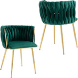 Modern Velvet Dining Chairs Set of 4, Woven Dining Room Chairs with Gold Metal Legs