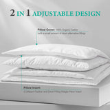 2-in-1 Assembleable Goose Feathers Down Pillow for Sleeping, King Size Soft-Medium