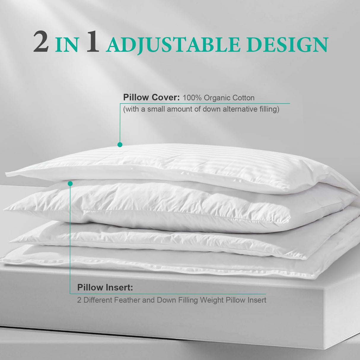 APSMILE 2-in-1 Assembleable Goose Feathers Down Pillow for Sleeping