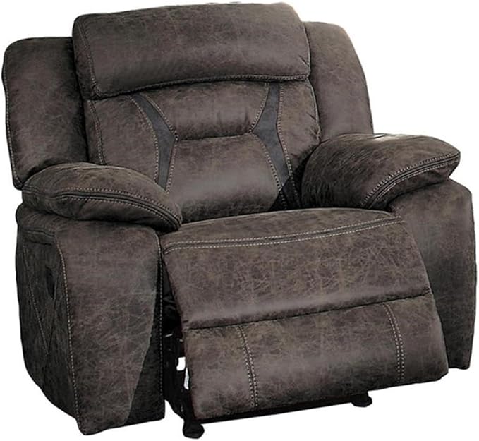 Reclining Couch, Polished Microfiber Manual Double Recliner Sofa, Gray