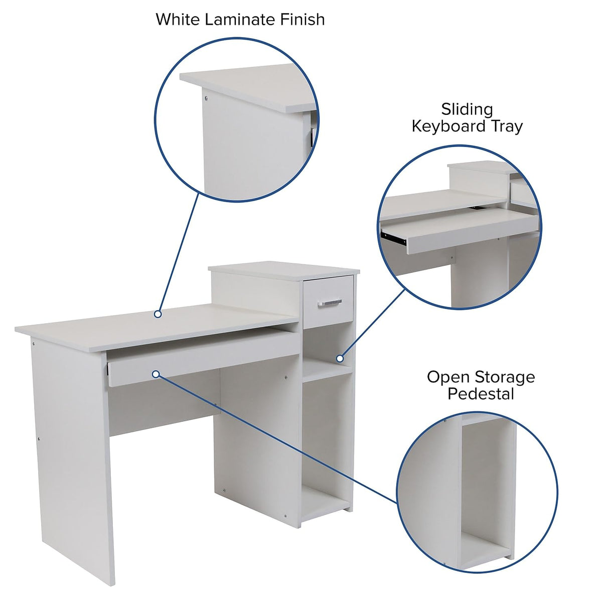 Highland Park White Computer Desk with Shelves and Drawer