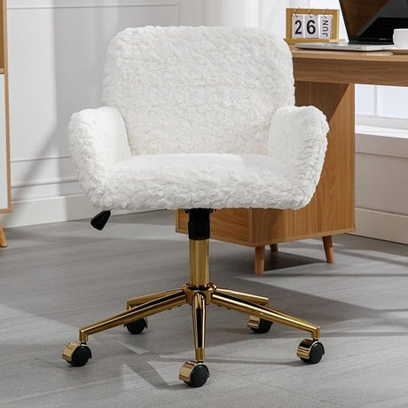 Office Chair Velvet Upholstered Tufted Button Chair with Golden Metal Base Adjustable Desk Chair