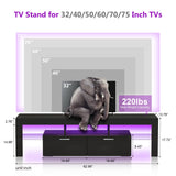 Black LED TV Stand for 55/65/70/75 inch TV, TV Media Center, Modern Entertainment