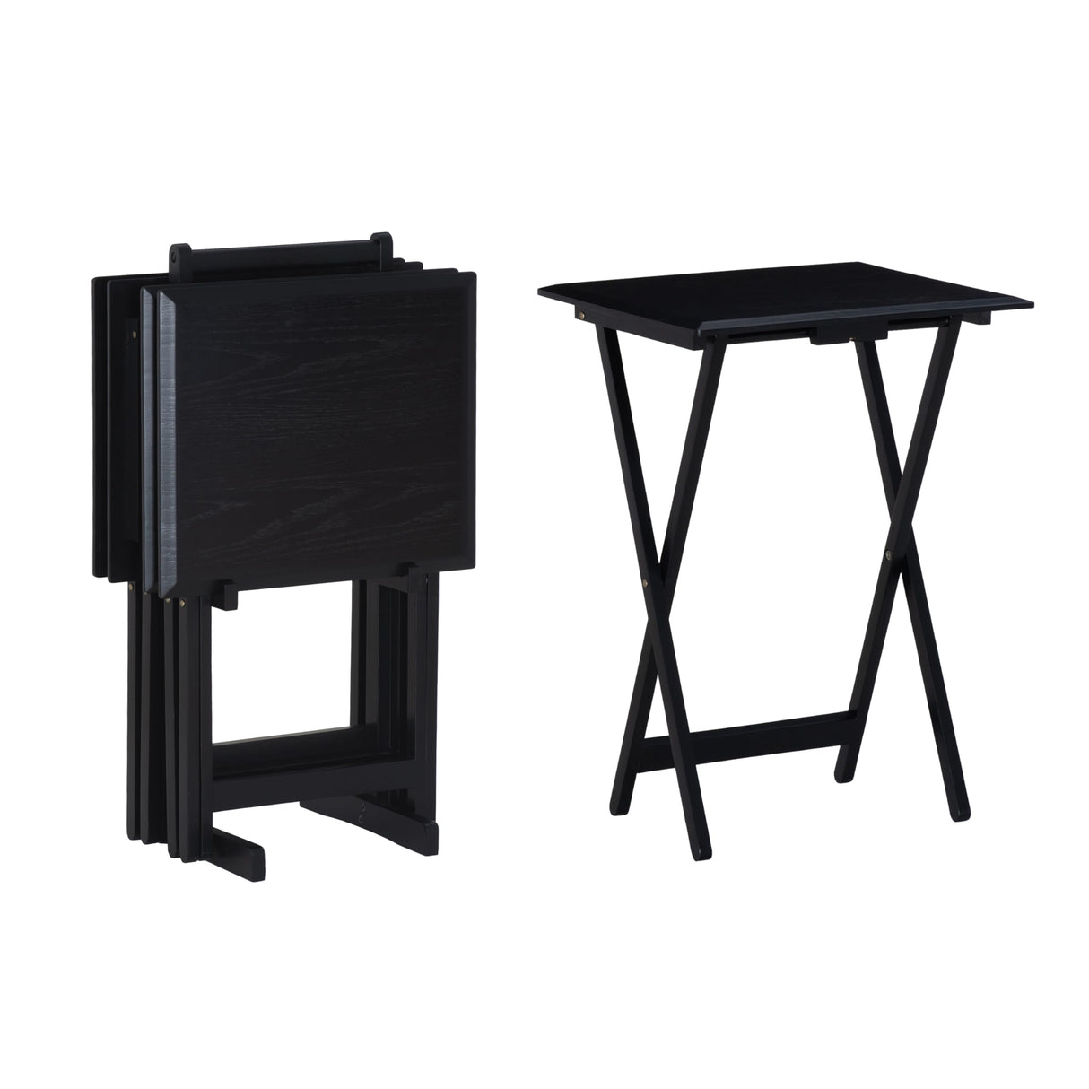 Black Kearney Five Piece Folding Snack Trey Table Set with Nesting Stand