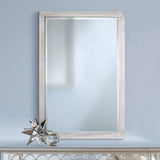 Metzeo Rectangular Vanity Decorative Wall Mirror Modern Brushed Nickel Silver Metal Frame