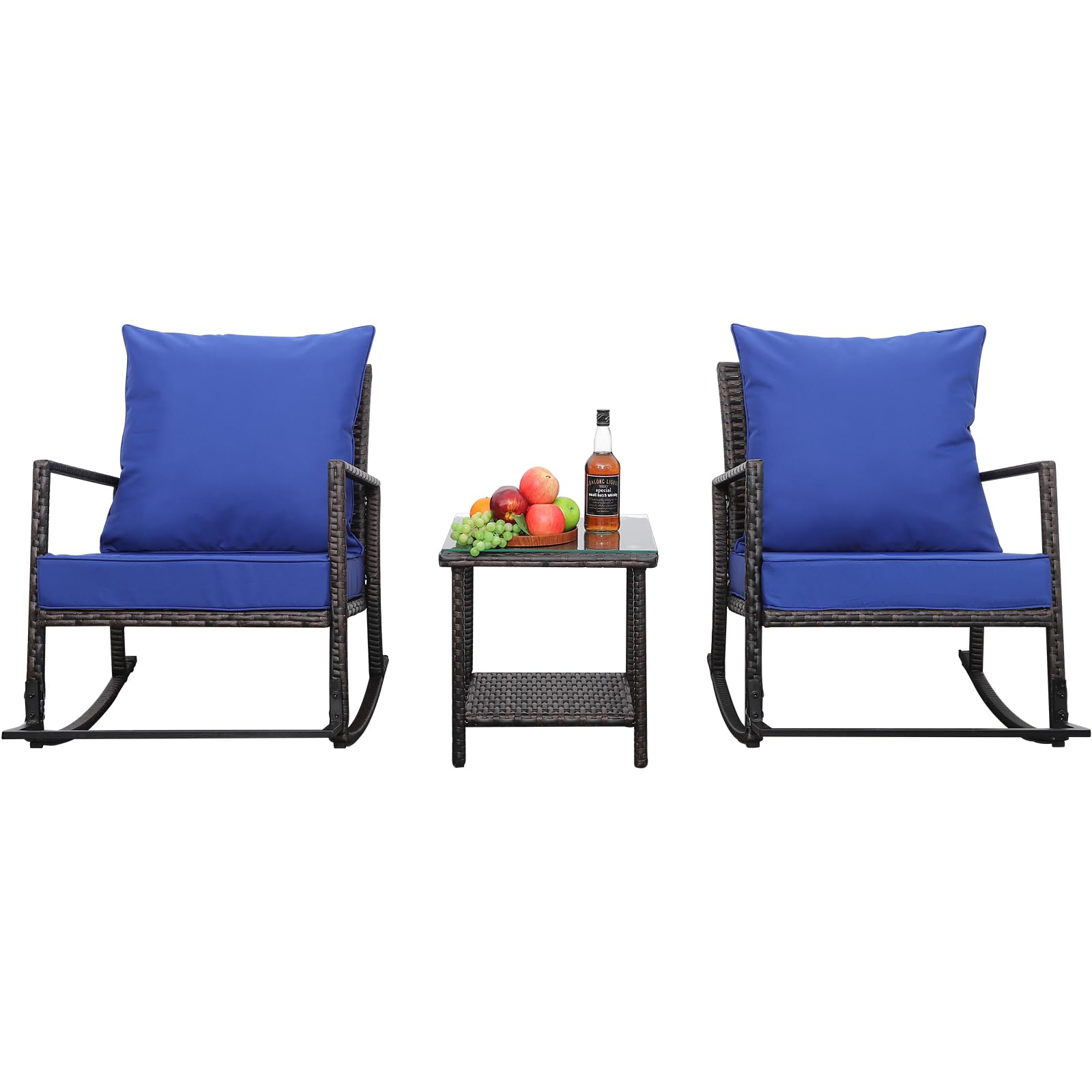 3 Piece Outdoor Furniture with Rocking Chairs Patio  Wickea Includes NonSlip Cushions