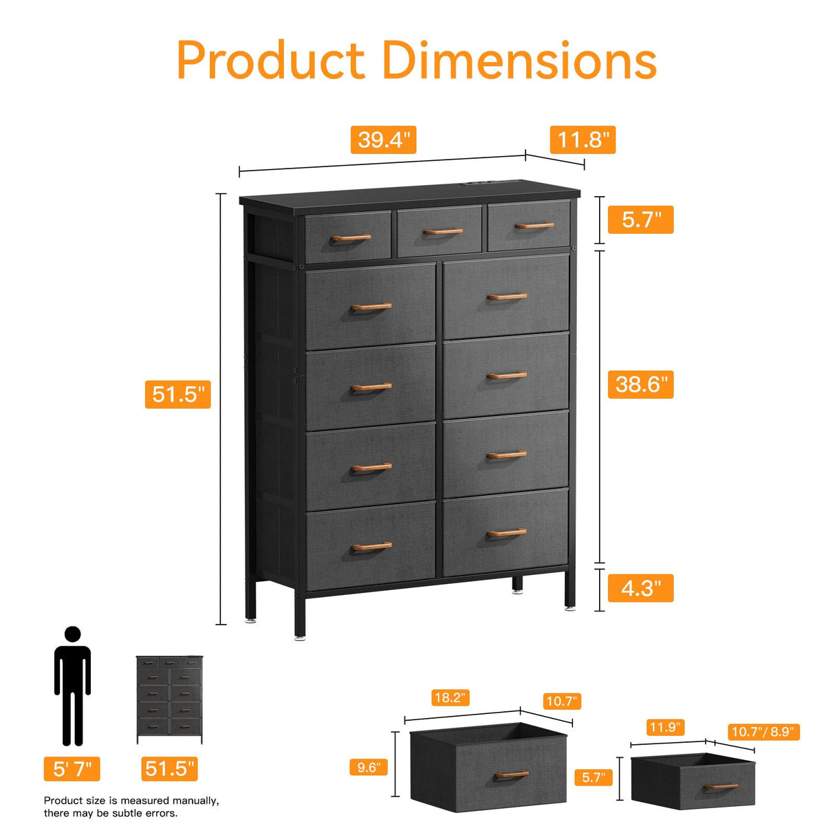 Dresser with Charging Station, 52-Inch Tall Dresser for Bedroom