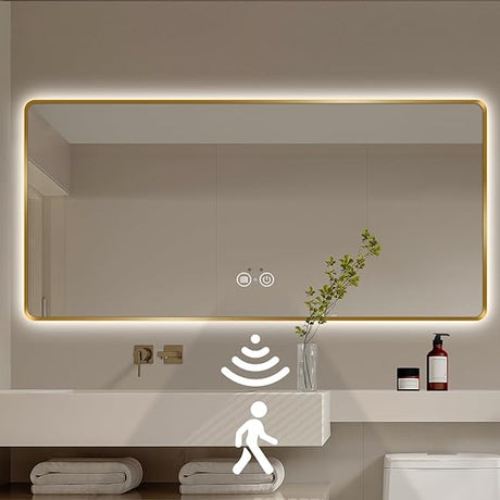 LED Bathroom Mirror, 36"x28" Smart Mirror with Infrared Motion Sensor Lights, Anti Fog, Stepless Dimmable & Color Temperature Adjustment, Wall Mounted Vanity Mirror Backlit, CRI≥93