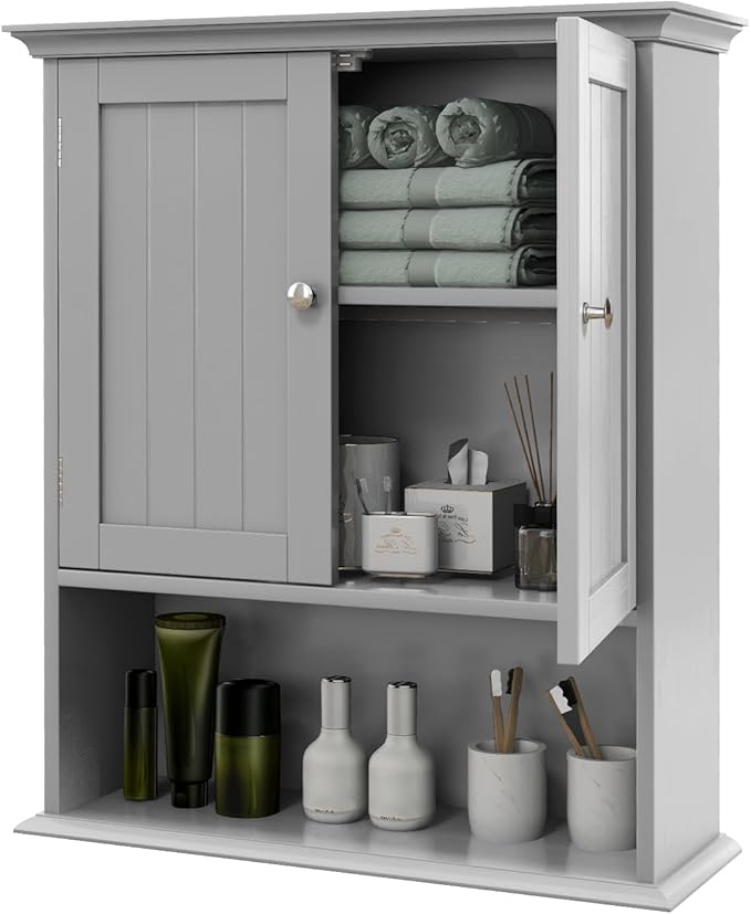 Bathroom Wall Cabinet, Wall Mounted Storage Cabinet with Double Doors,