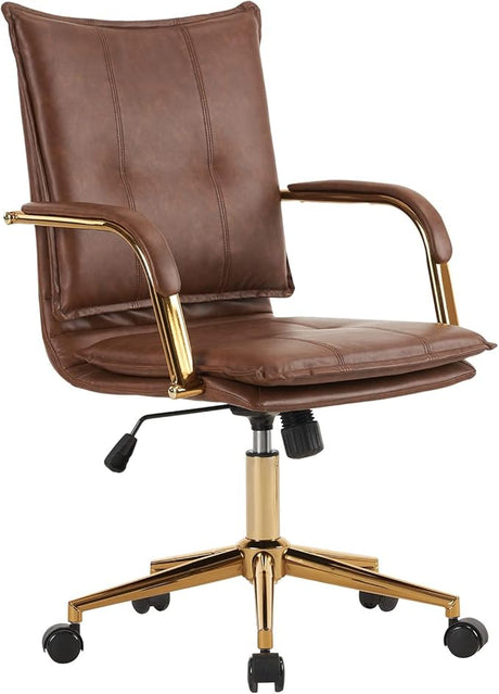 Armless Office Desk Chair, Mid-Back PU Leather Computer Task Chair with 360 Degree