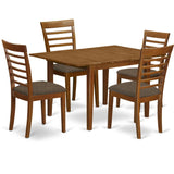 East West Furniture MILA5-SBR-C Milan 5 Piece Set Includes a Rectangle Dining Room Table with Butterfly Leaf and 4 Linen Fabric Upholstered Kitchen Chairs, 36x54 Inch