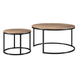 Set of Two 35" Black and Brown Round Nested Coffee Tables