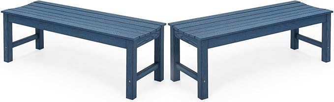 Outdoor Bench, 2-Person Patio Backless Bench, All-Weather HIPS Garden Bench