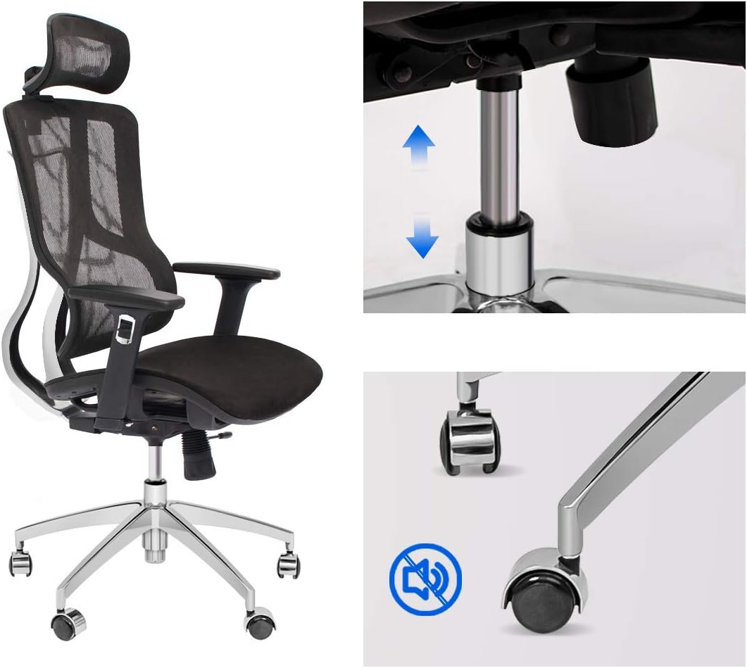 Executive Chair with 2D Adjustable Headrest, Ergonomic Office Chair with Mesh Seat