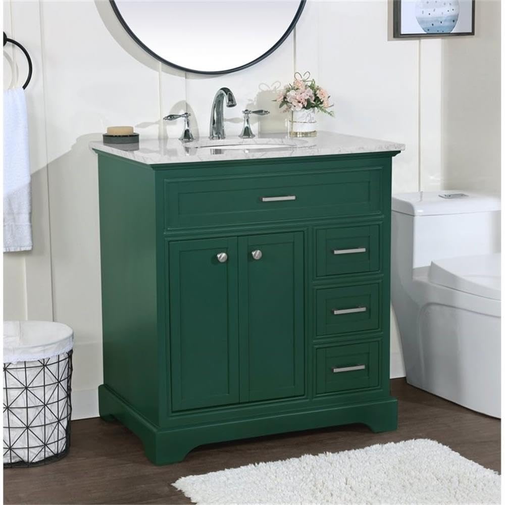 Americana 32" Metal MDF Marble Single Bathroom Vanity in Green