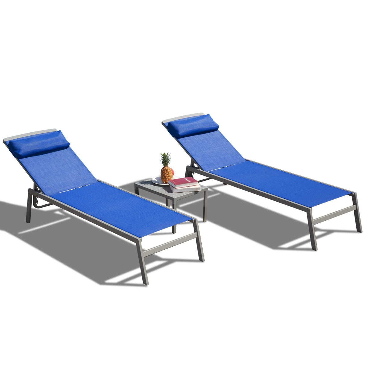 Patio Chaise Lounge Set, Aluminum Pool Lounge Chairs with 5 Adjustable Position