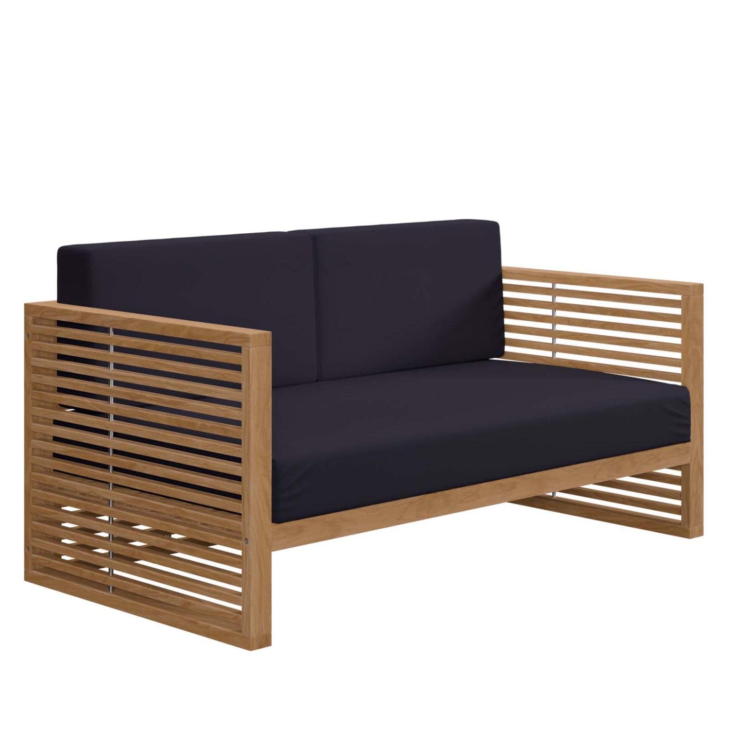 Carlsbad Modern Teak Wood/Fabric Patio Loveseat in Navy/Natural