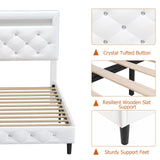 Modern Upholstered Queen Bed Frame with LED Lights, Faux Leather Low Profile Platform