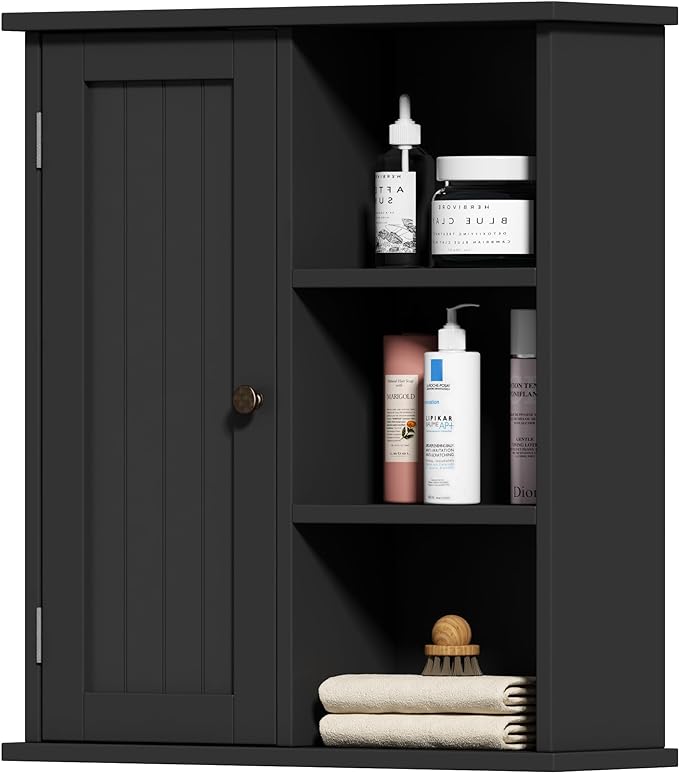 Bathroom Wall Cabinet, Medicine Cabinet with Door and 3 Open Shelves