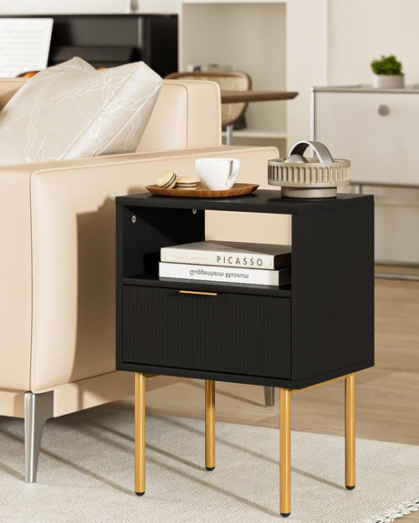 Nightstand,Small Bedside Table with Gold Frame,Black Night Stand,Bedside Furniture,