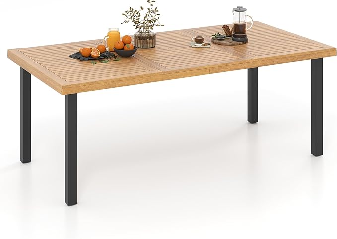 Patio Outdoor Dining Table for 8, 79’’ x 39.5’’ Acacia Wood Rectangular Table w/Slatted Top