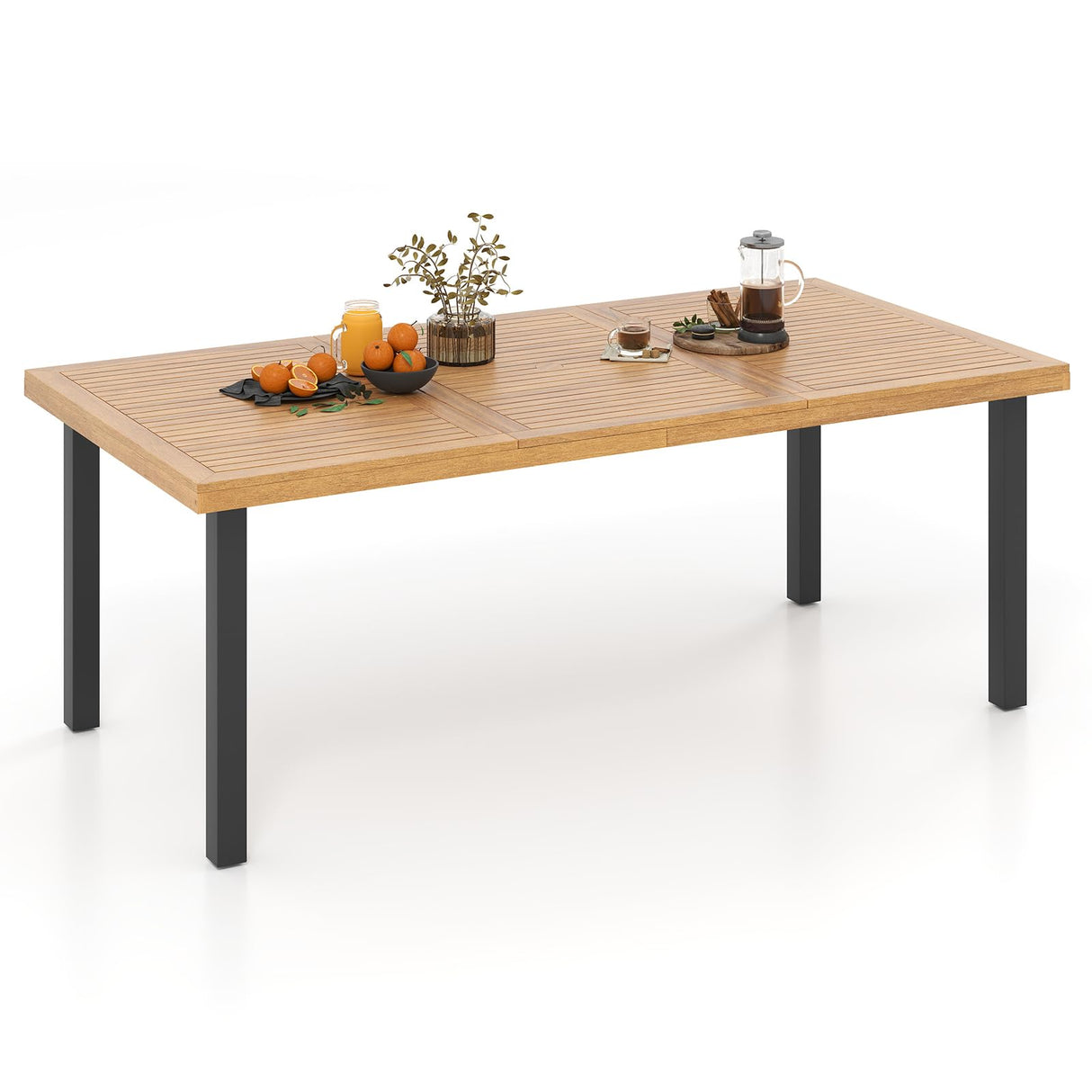 Patio Outdoor Dining Table for 8, 79’’ x 39.5’’ Acacia Wood Rectangular Table w/Slatted Top
