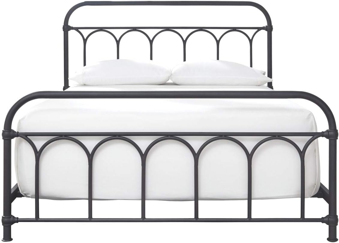 Nashburg Farmhouse Industrial Queen Metal Bed with Powdercoated Finish,