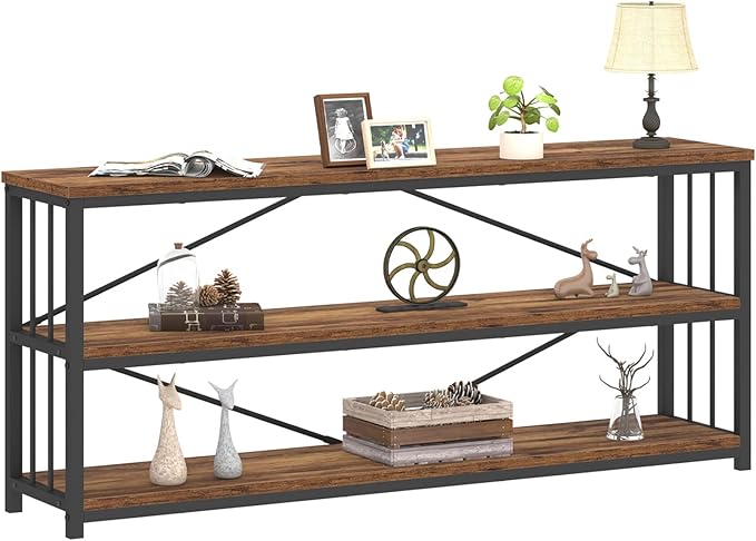 Industrial Console Entryway Table, Metal Wood Rustic Sofa Table with Storage