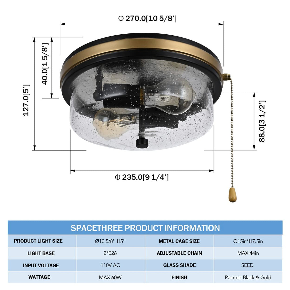 Industrial Farmhouse Flush Mount Ceiling Light with Seeded Glass