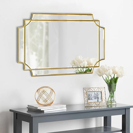 Gold Beveled Mirror - Wall Mirrors Decorative 20"x30" Scalloped Mirror Modern