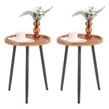 2 Pcs Rattan Round Side End Table, Indoor Accent Small Log Desktop Night Stand