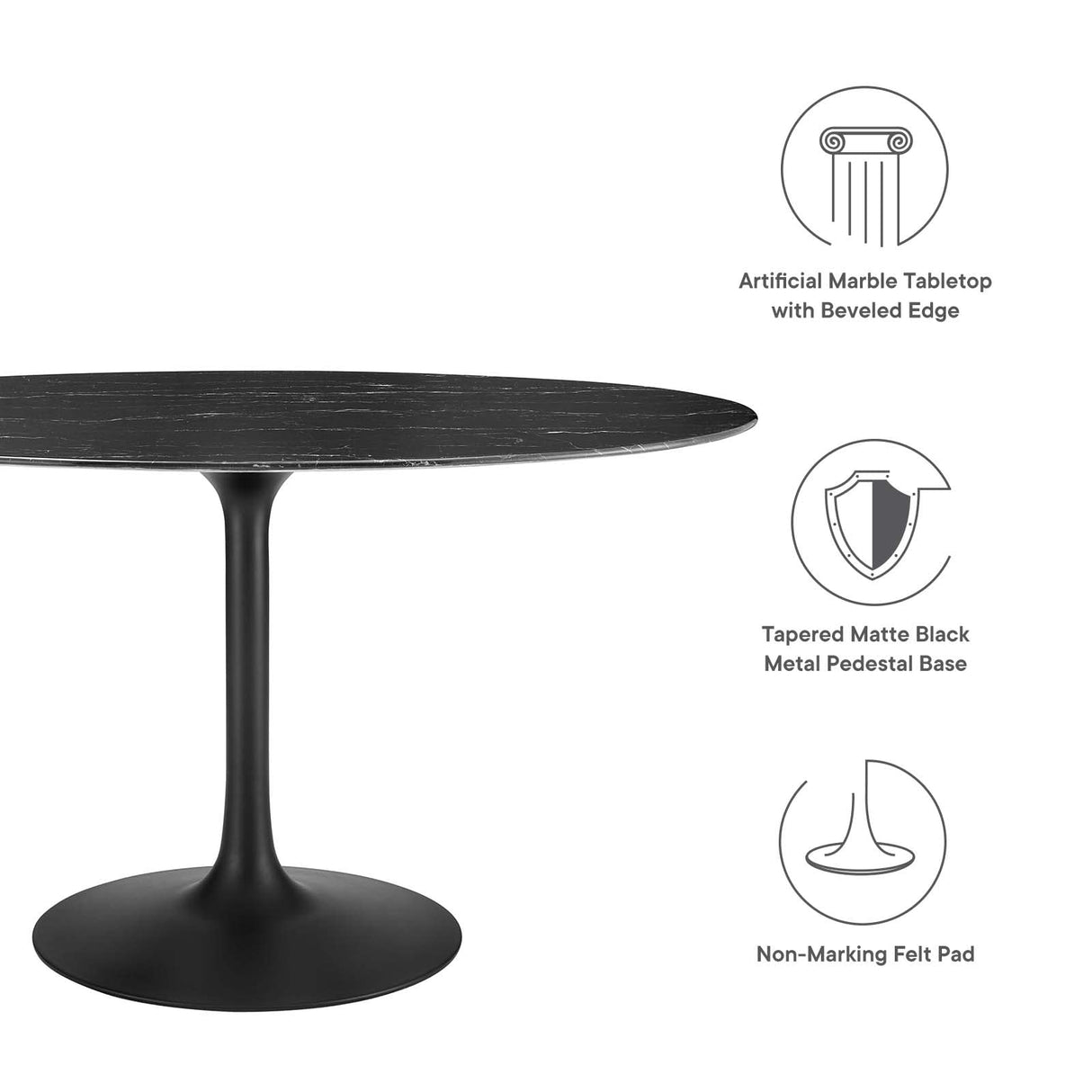 Lippa Dining Table, 54", Black Black