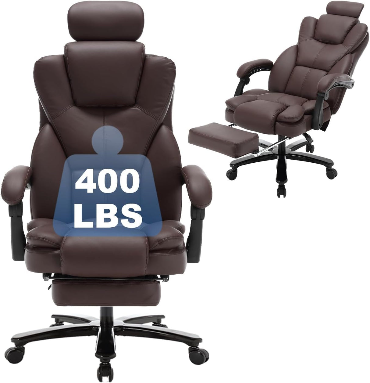 High Back 400lbs Big and Tall Reclining Executive Office Chairs with Footrest Headrest,