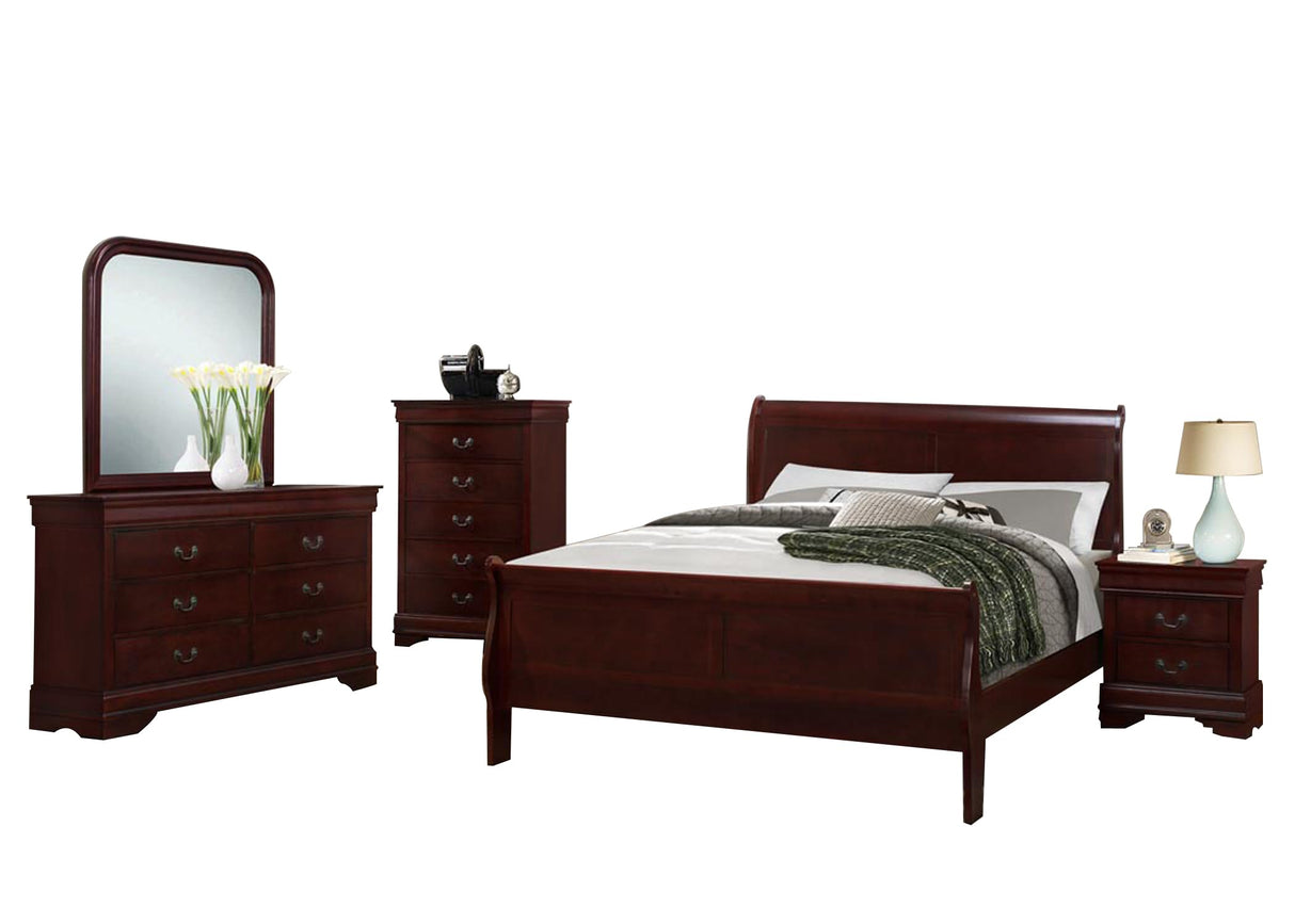 Furniture 5pc Queen Size Sleigh Bedroom Set Louis Philippe Style in Cherry Finish (Cherry)