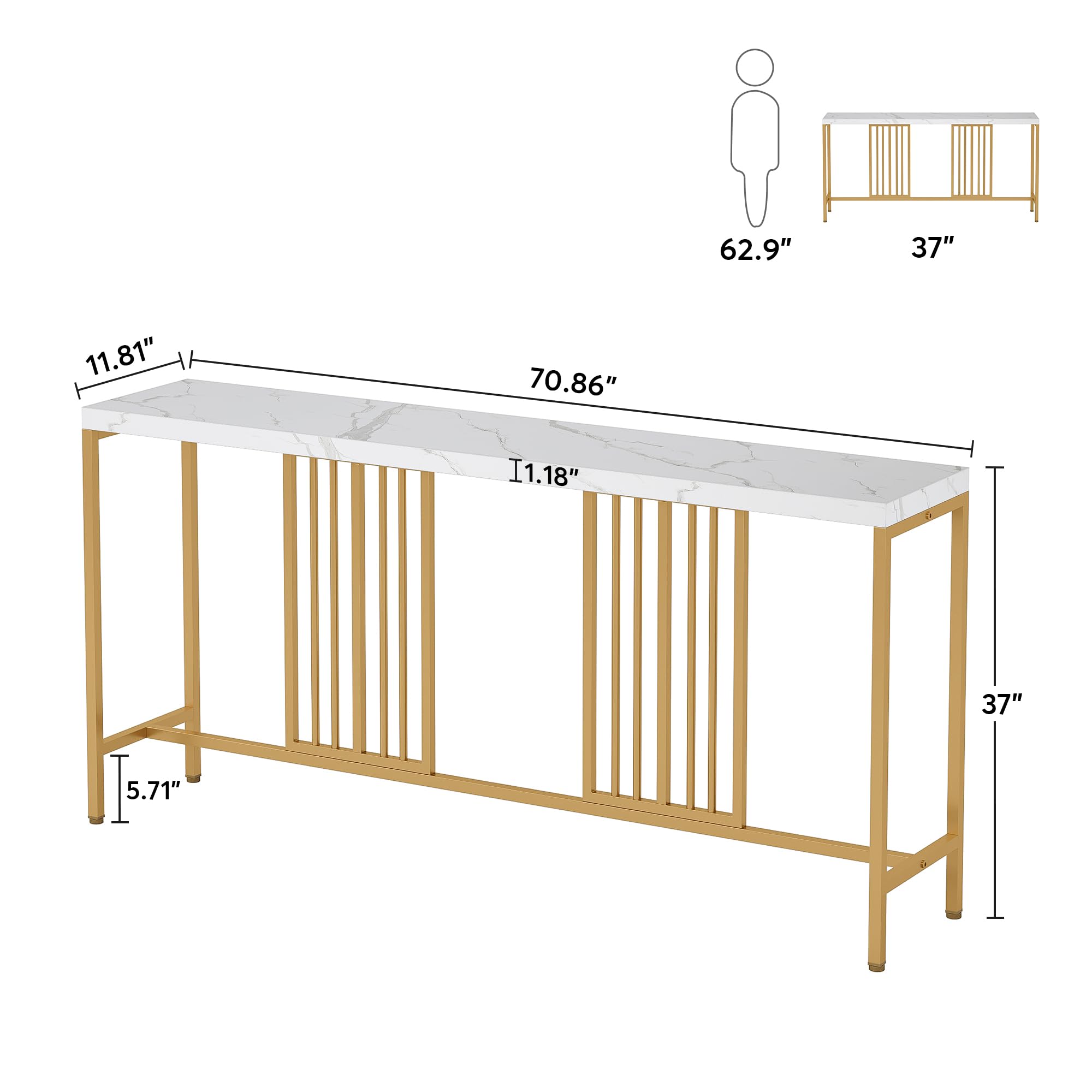 70.9 Extra Long Sofa Console Table, Faux Marble Narrow Entryway