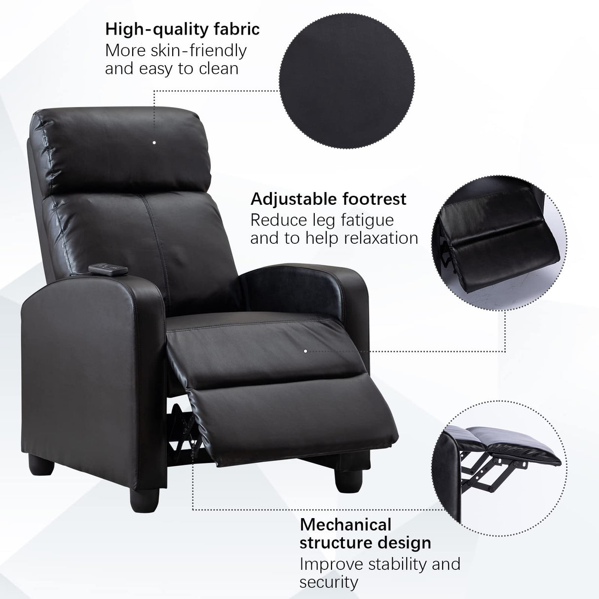 Massage Recliner Chair Fabric Winback Recliner Chairs, Modern Padded Seat