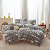 Rabbit Plush Gray White Faux Fur Duvet Cover Comforter Cover Queen