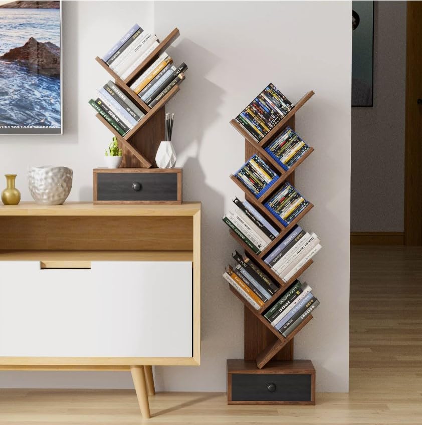 5-Tier Tree Bookshelf, 12L x 7W x 24H inches, Engineered Wood, Brown, 5 Shelves