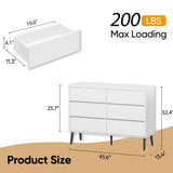 White Dresser for Bedroom, 6 Drawer Modern Double Dresser with Invisible Handles