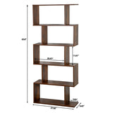 6-Tier Bookshelf, S-Shaped Bookcase Storage Organizer, Modern Freestanding Industrial Display Shelf Unit, Wooden Decorative Room Divider for Living Room Bedroom, Home Office